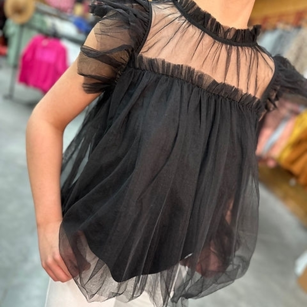ARULA Black Sheer Ruffle Blouse